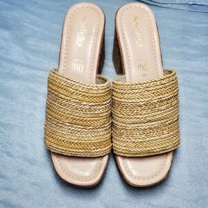 Seychelles Made in Italy Straw Wedge Platform Sandals Cork Heel Tan Size 9.5